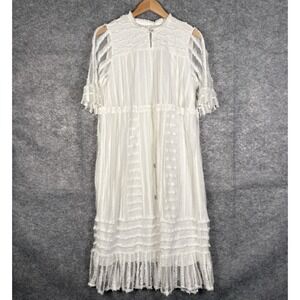 NWT Lace Dress Womens Size M Drawstring White Boho Fairycore Whimsygoth Romantic